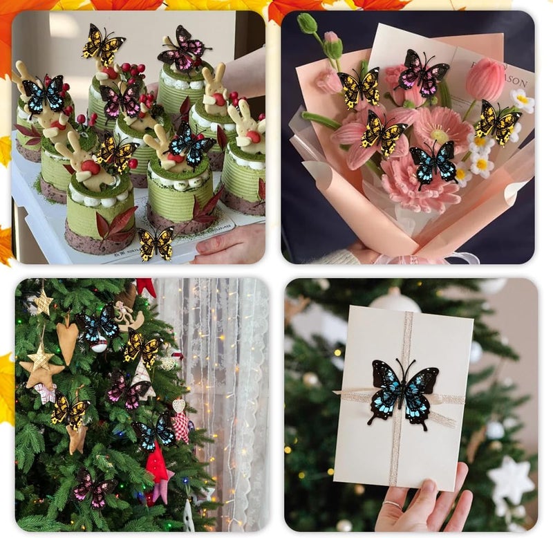 Liwidon Monarch Butterfly Decorations, 24 PCS Monarch Butterfly Wall Decor 3D Multicolor Fake Butterflies for Crafts Day of The Dead Halloween Party Supplies Autumn Wedding Home Wall Table Bedroom Decorations - Image 5